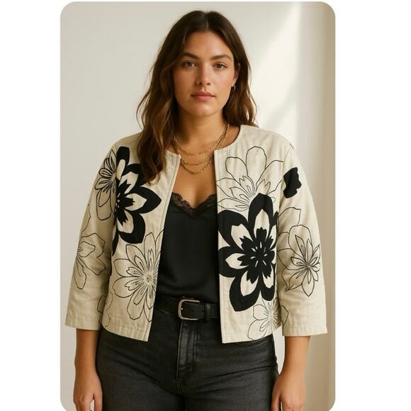 Chico’s Size 3 Floral Boho Chic Art to Wear Lagenlook Statement Jacket - Picture 1 of 7